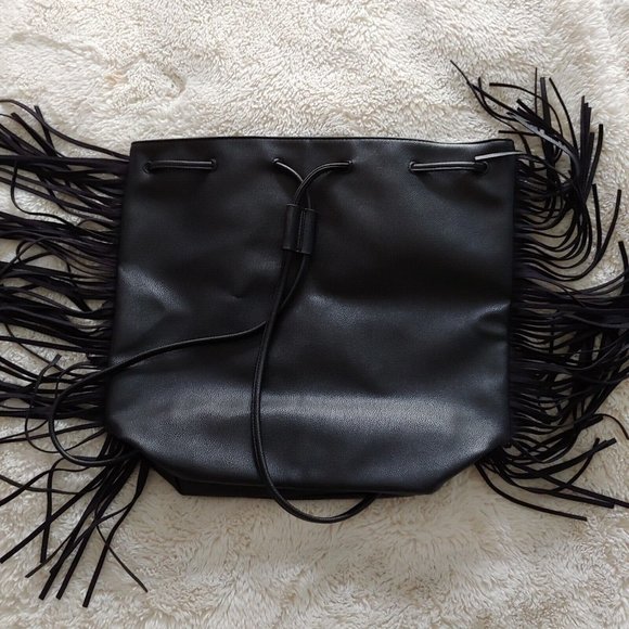 Victoria Secret black backpack purse with fringe - Picture 9 of 11